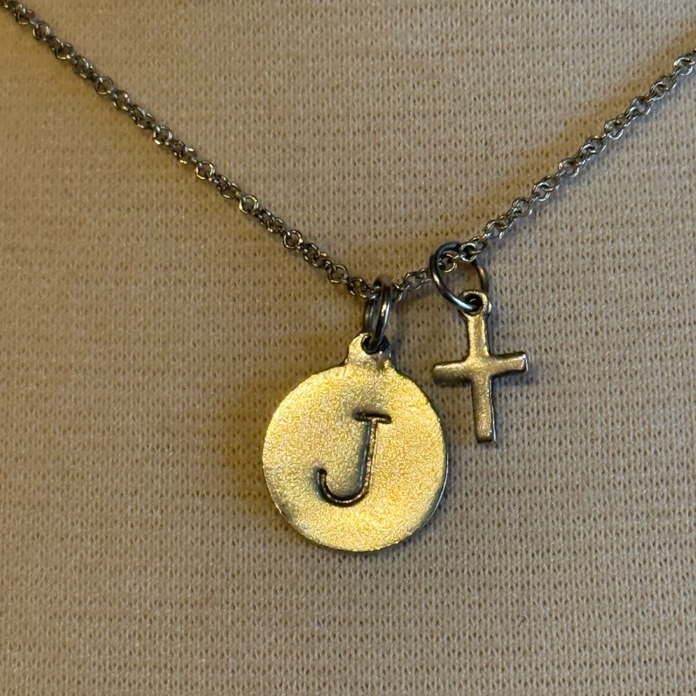 Helen ficalora fine sterling chain with mini cross and J charm